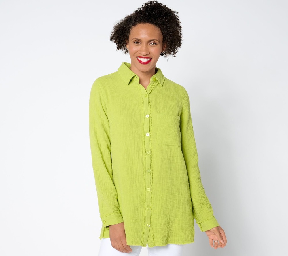 Belle by Kim Gravel Women's Top Sz S Gotta Have It Cotton Gauze Green A676639