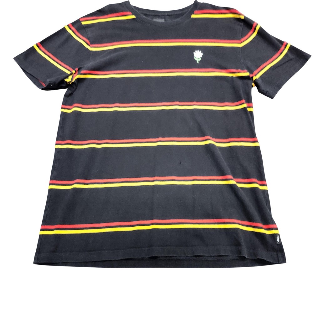 Vans Shirt Mens XL Black Stripe Daisy Flower Graphic Tee Skate Style Streetwear