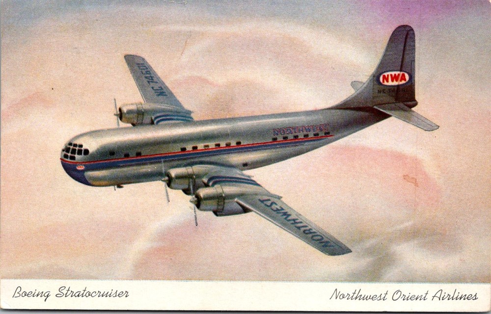 Dr Jim Stamps Postcard Northwest Orient Airlines Boeing Strato Cruiser Art