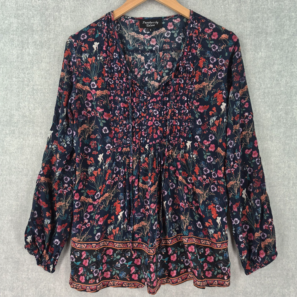 Feathers By Tolani Viscose Blouse Womens Small Boho Cottagecore Floral Pleated