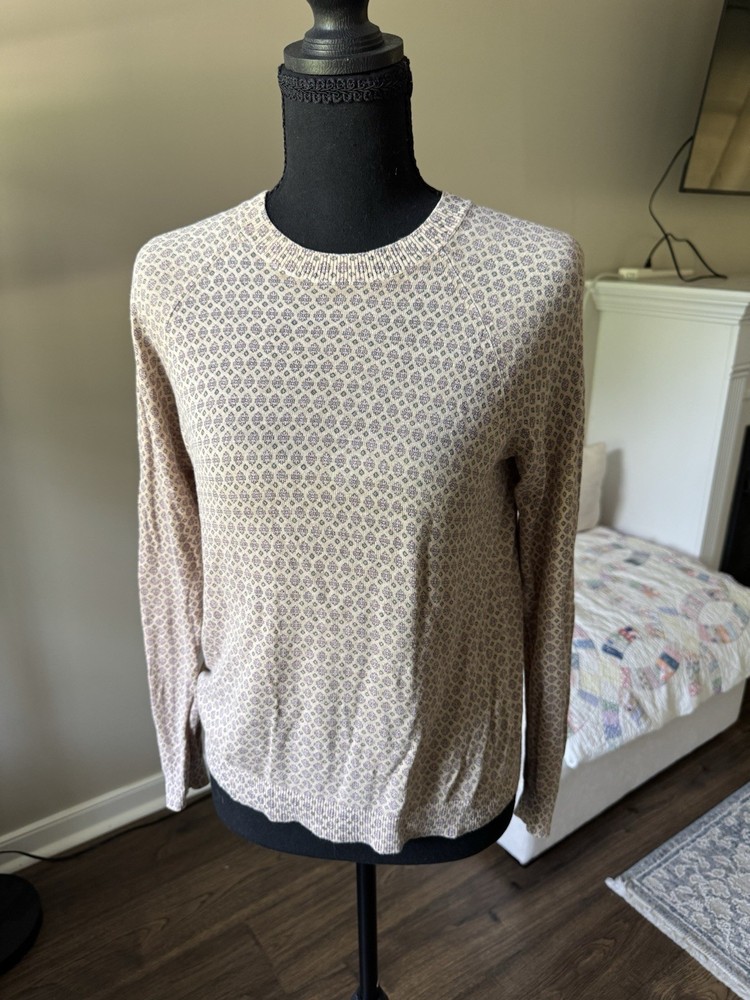LOFT Womens XS Knit Crew Neck Geometric Long Sleeve Pullover Sweater