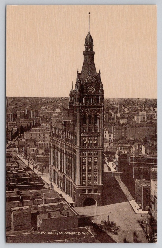 Milwaukee City Hall Wisconsin RPPC Postcard Early 1900s Architecture