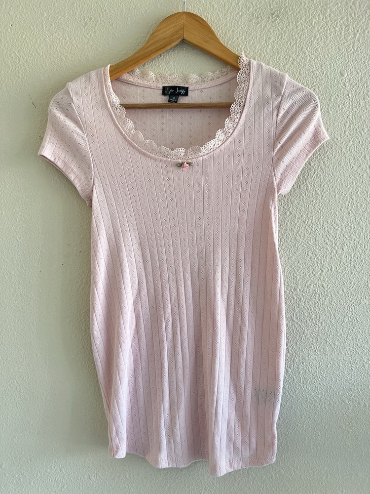J For Justify Y2k Baby Pink Pointelle Top Size Small Romantic Boho Festival