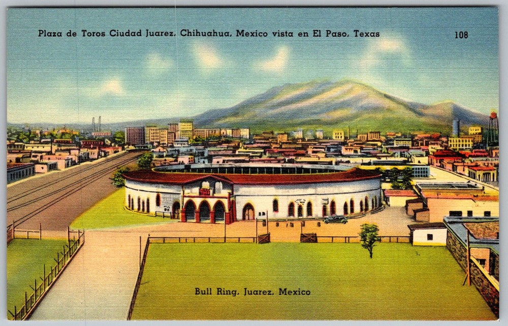 Vtg Linen Postcard Plaza DE Ciudad Juarez, Chihuahua, Mexico 1930s