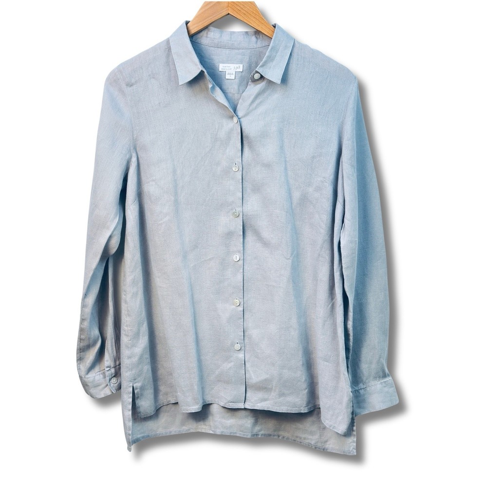 J. Jill Love Linen Essential Shirt Long Sleeve Button Up Women’s Size Small Gray