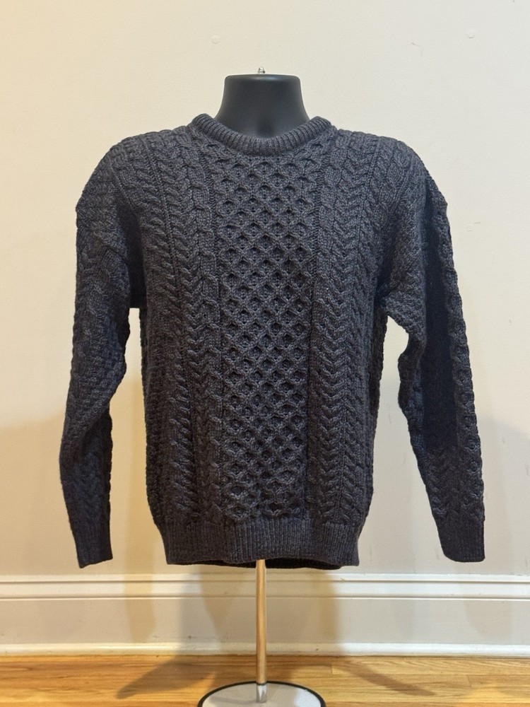 Shannon Woolen Mills 100% Merino Wool Made In Ireland Sweater Size M Blue Gray
