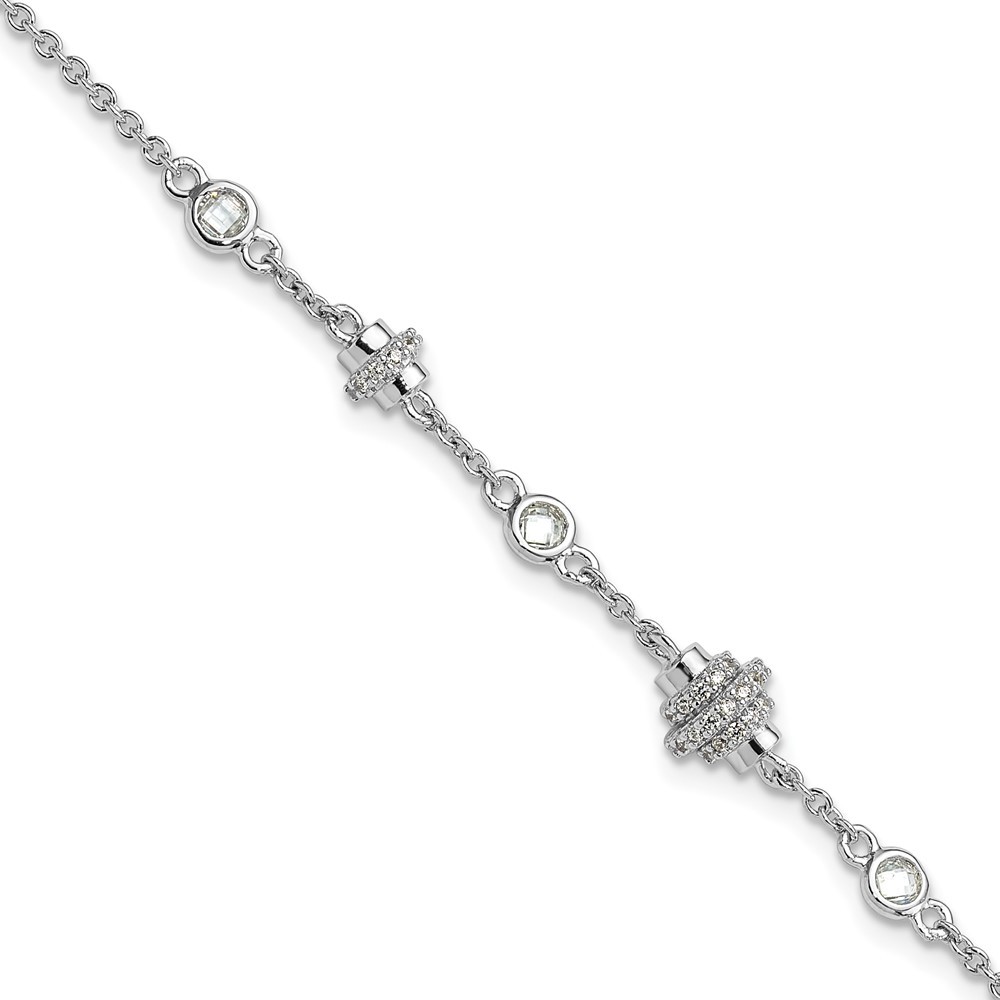 925 Sterling Silver Rhodium-plated Fancy Cubic Zirconia Bracelet 7