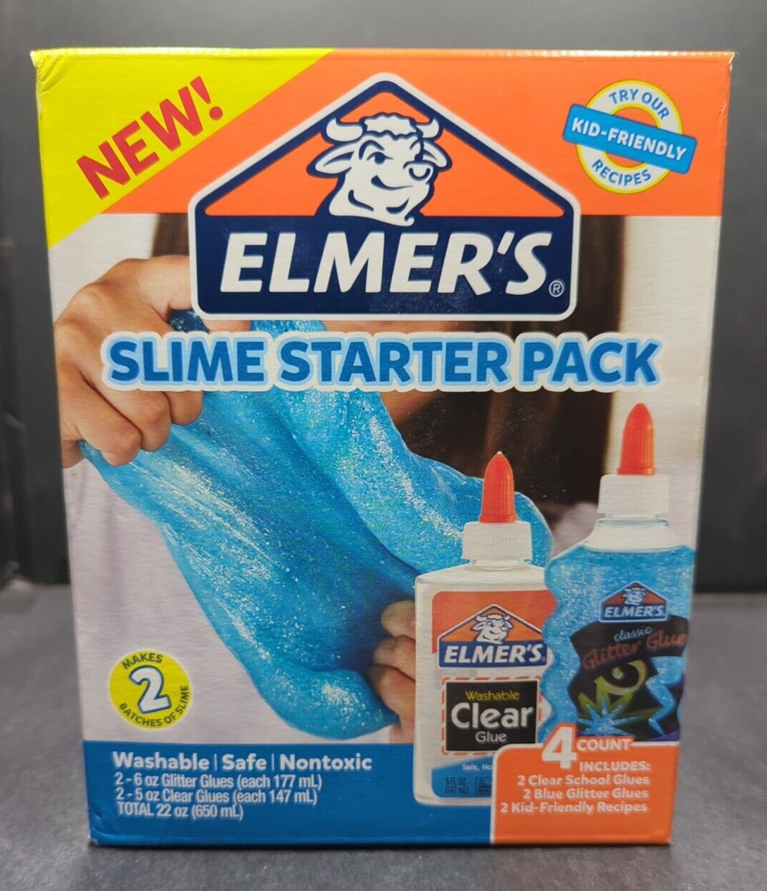 Elmers Blue Glitter Slime Starter Pack Washable Non-Toxic Safe for Kids