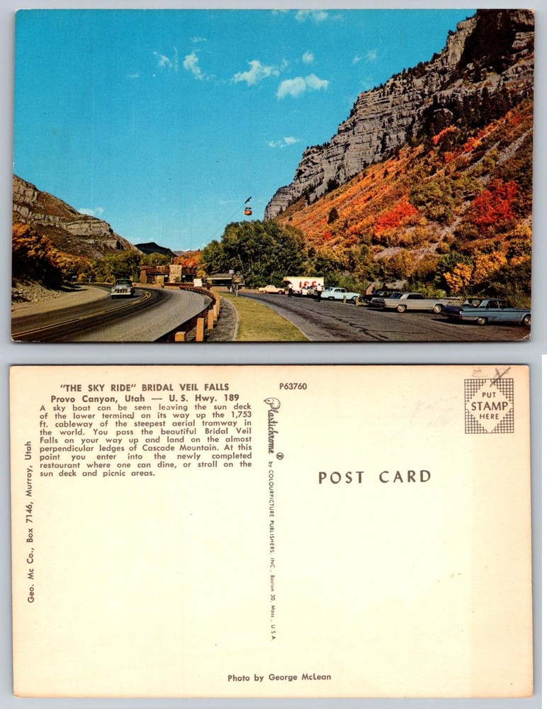 Vintage Bridal Veil Falls Utah Provo Canyon Sky Ride Plastichrome Postcard