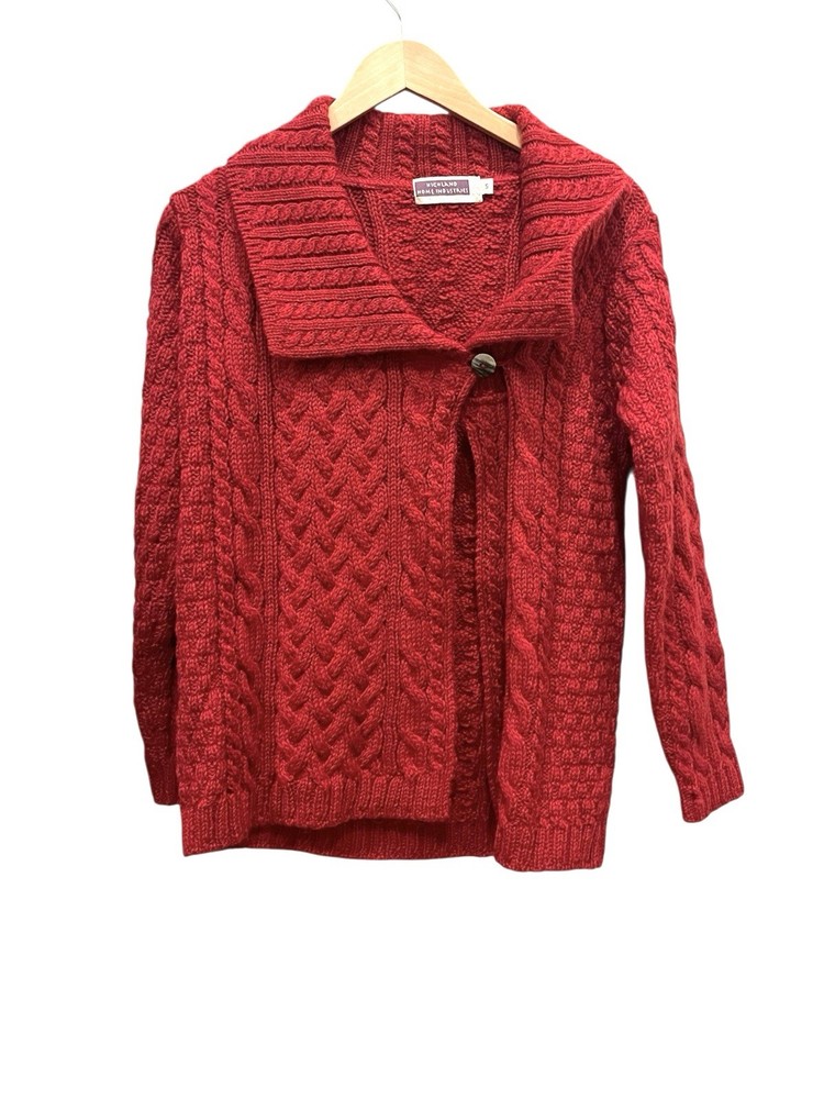 Highland Home Industries Scotland Pure New Wool Aran Cable Knit Sweater S