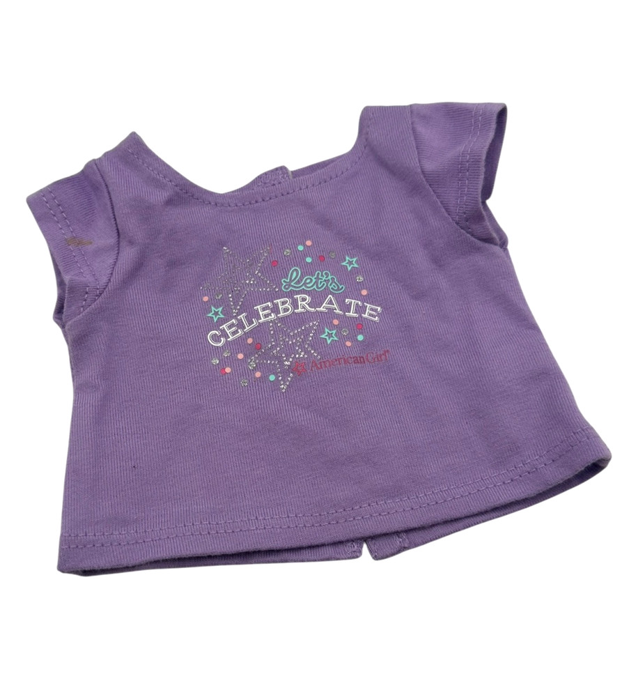 American Girl Doll Shirt Purple LETS CELEBRATE for 18
