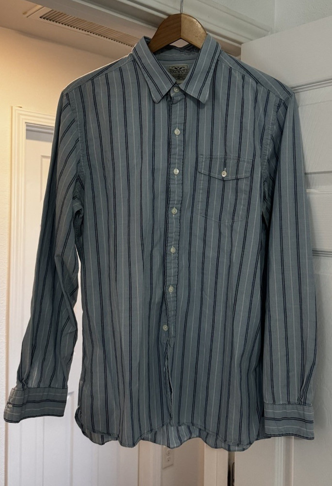 RRL & Co. Men’s Blue Striped Woven Button-Up Shirt Long Sleeve Pockets L