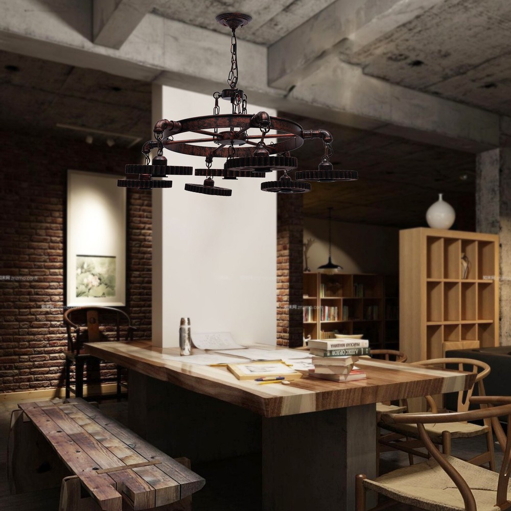 Steampunk Gear Chandelier with 7 Lights Metal Ceiling Pendant for Restaurant