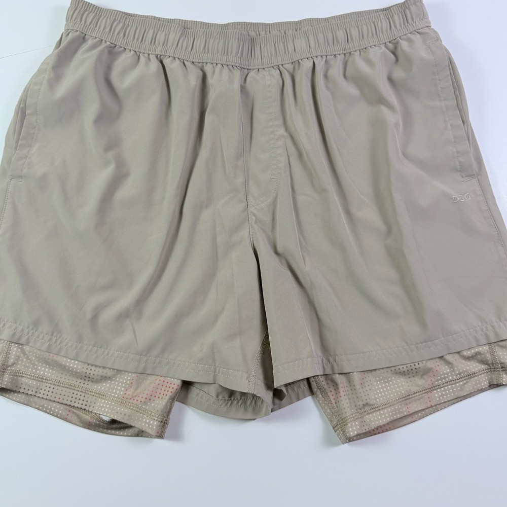 DSG Mens 2-in-1 Training Shorts Tan Khaki Built-in Liner Size Large L