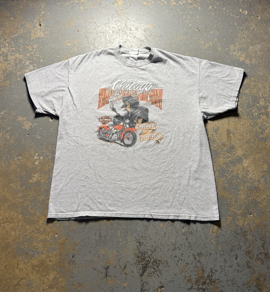 Vintage Harley Davidson Chicago Gray Graphic Shirt-Size XXL