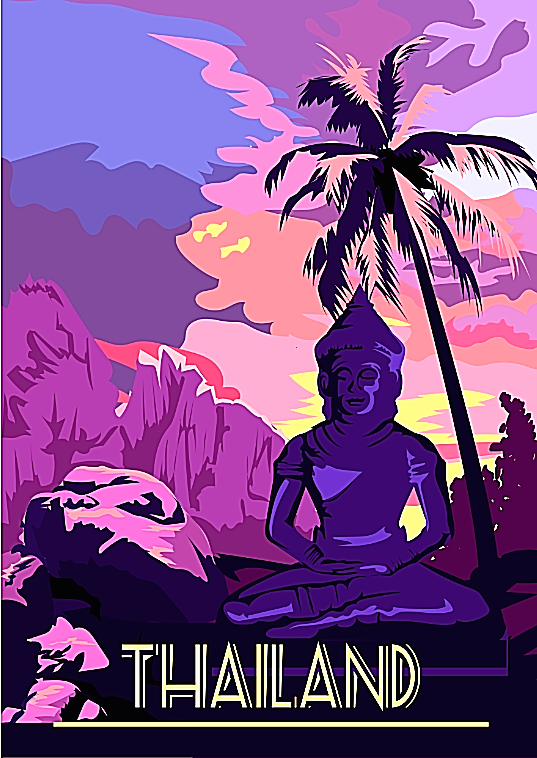 Bangkok Thailand Thai Statue Asia Asian Travel Advertisement Art Poster Print