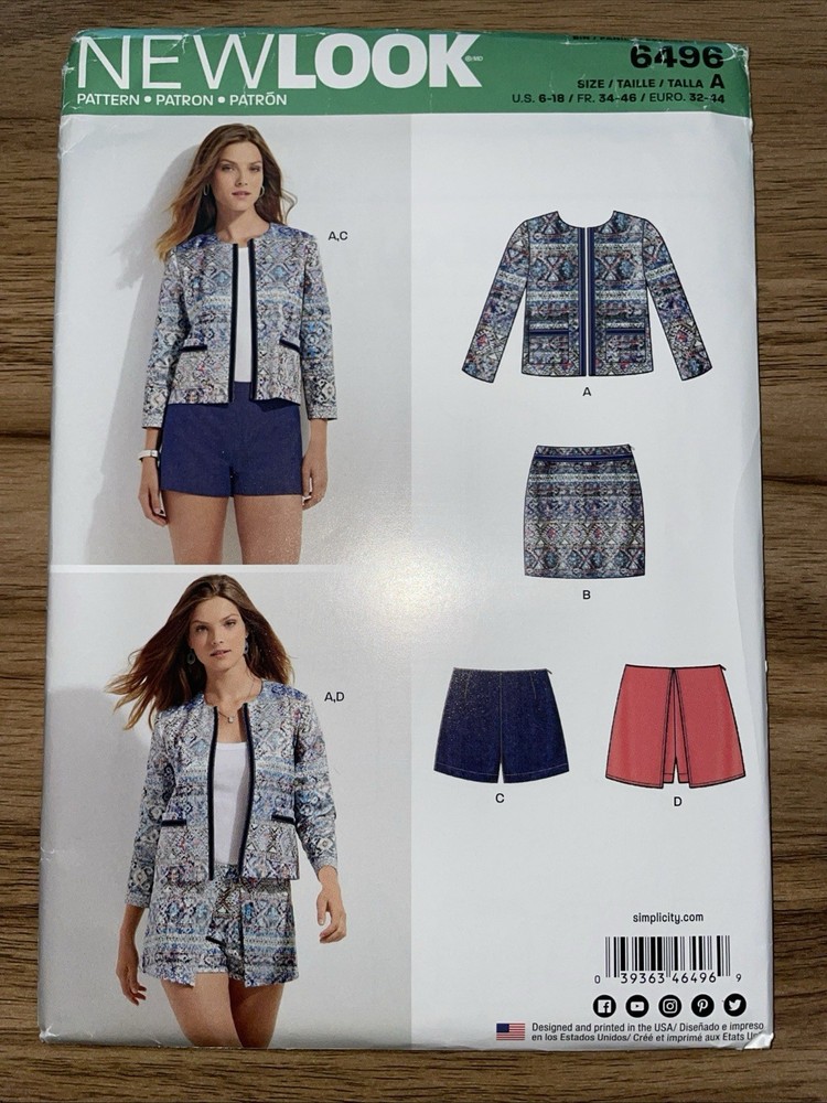 New Look 6496 Misses' Jacket Skirt & Shorts Pattern Size 6-18 Uncut
