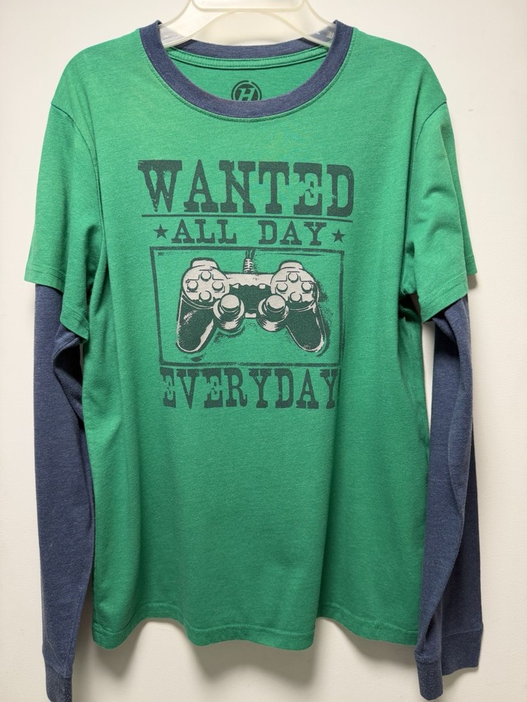 Hybrid & Company Green / Navy Blue Layered Sleeves & Gaming Graphics KIDS  2XL