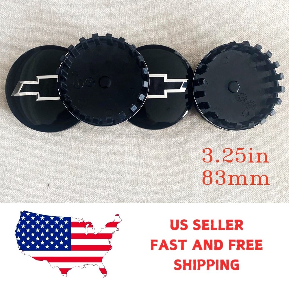 set of 4 Gloss Black Chevy Silverado 1500 Tahoe Suburban 2014-2020 Center Caps