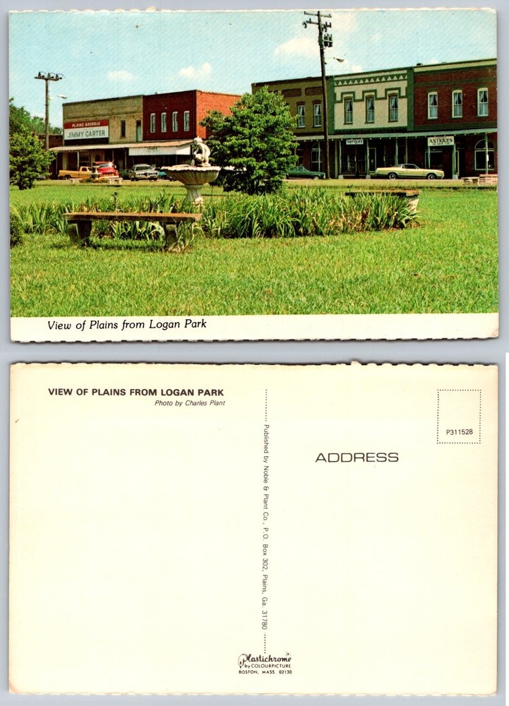 Vintage Plains GA Logan Park Postcard Jimmy Carter Sign Georgia Chrome