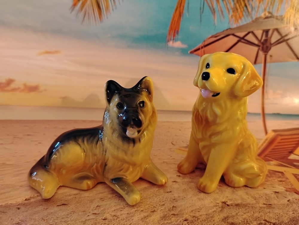 Mini Salt And Pepper Shakers - Dogs - Golden Retriever & German Shepherd