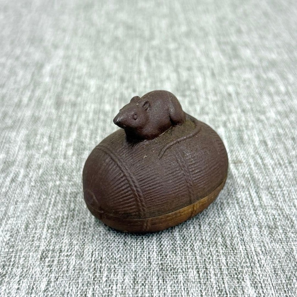 Bizen Pottery Mouse Rat Incense Container Case Japanese Vintage Ceramic 2.2 inch