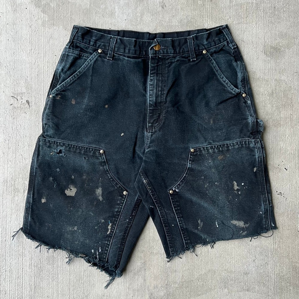 Vintage Y2K Carhartt faded black double knee work wear carpenter shorts
