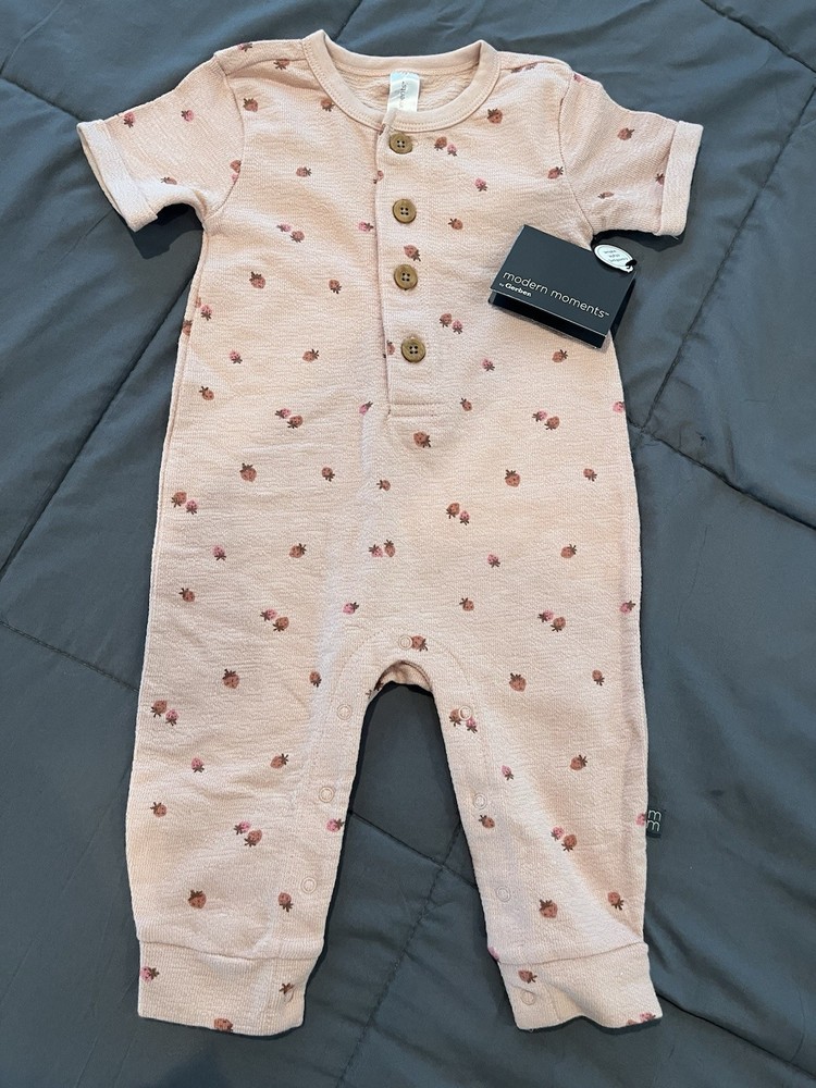 NWT Baby Girl Strawberry Short Sleeve Romper 6-9M Modern Moments By Gerber