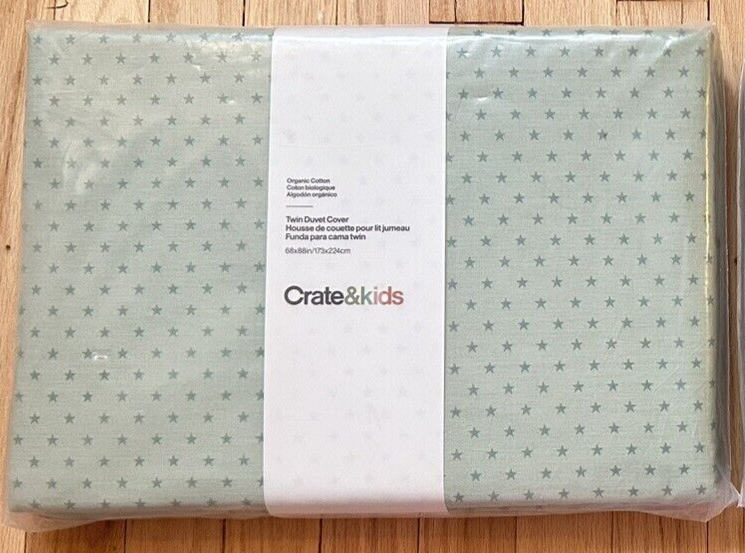 Crate & Barrel Kids Twin Green Stars Organic Cotton Duvet Cover 68x88 New