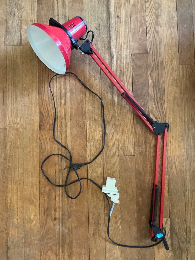 Vintage UL Portable Lamp Articulating Desk Clamp On Lamp Drafting Adjustable~Red