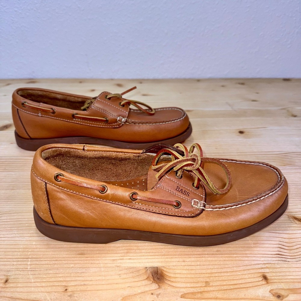 Bass Seafarer Men's 10W Brown Leather Boat Shoes Moc Toe Casual Loafers