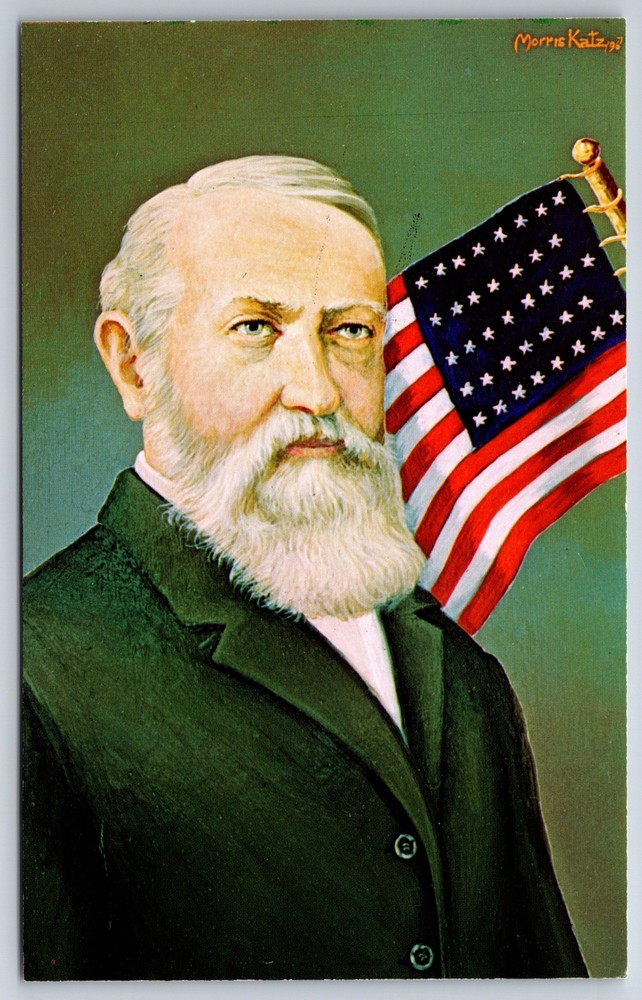 Morris Katz~Portrait Of Benjamin Harrison 23rd US President~Vintage Postcard
