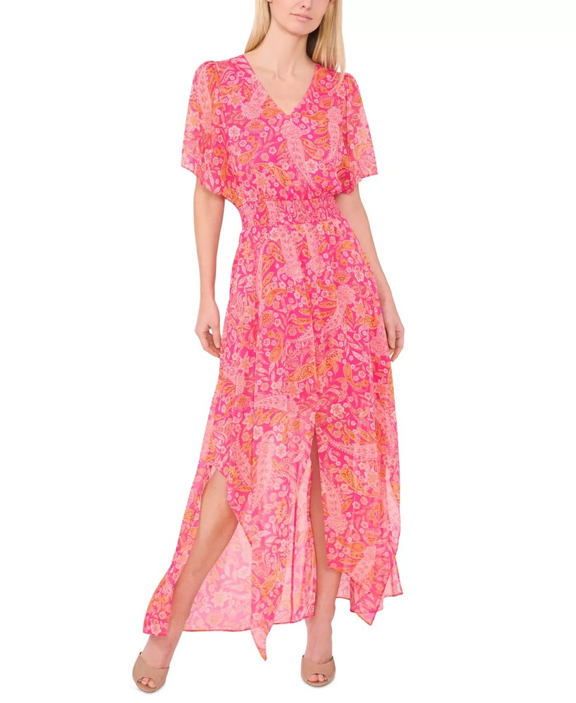 CeCe Women's Dress Sz L Flutter-Sleeve Maxi