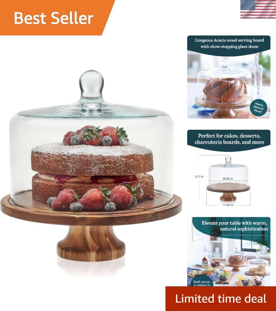 Acacia Wood Cake Stand with Lid and Ball Top Handle-image