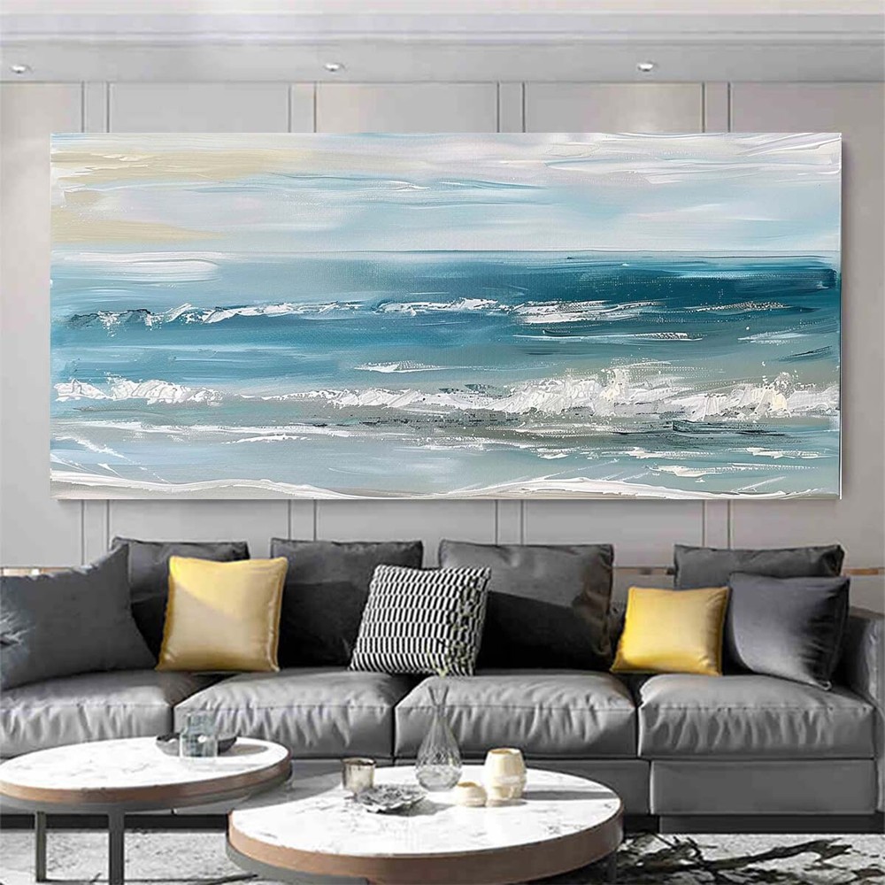 Gray Seascape Abstract Hand Painted Modern Wall Art For Living Room Home Decor