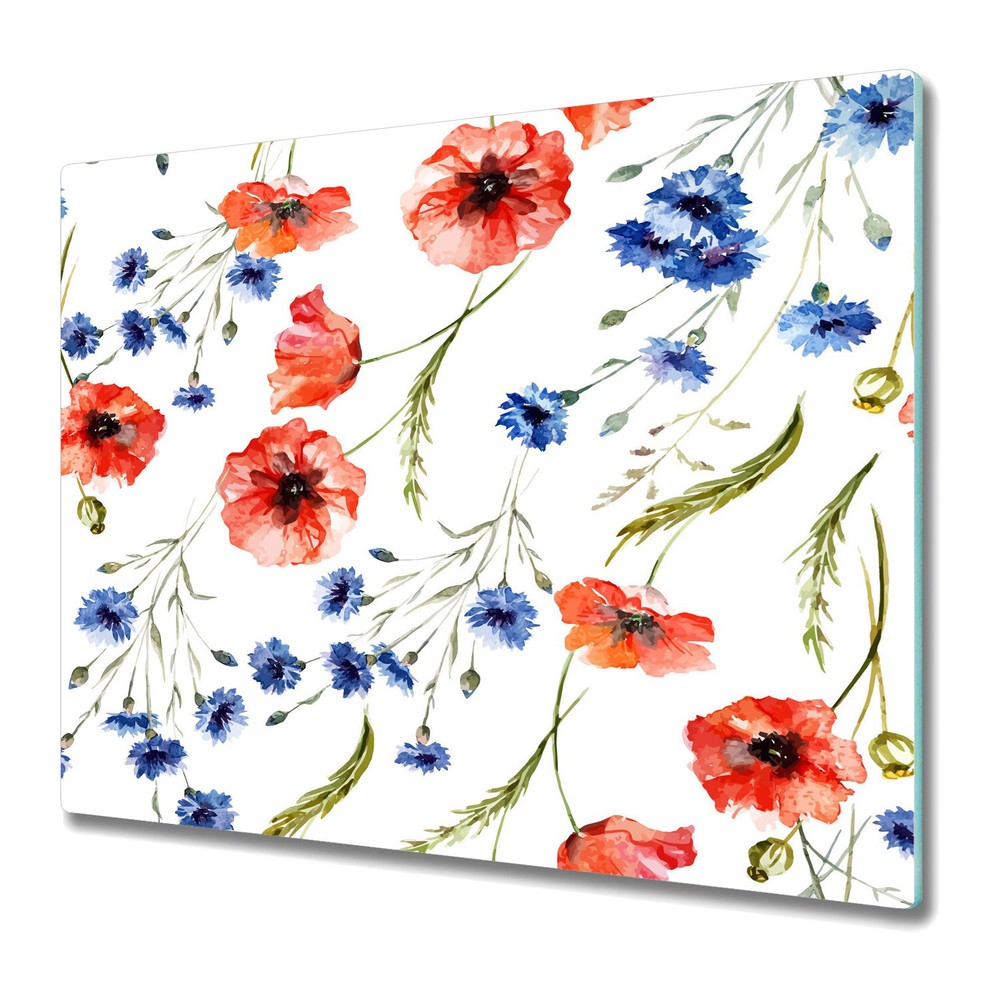 Glass Worktop Saver Kitchen Vintage Colourful Poppies peel stick 60x52