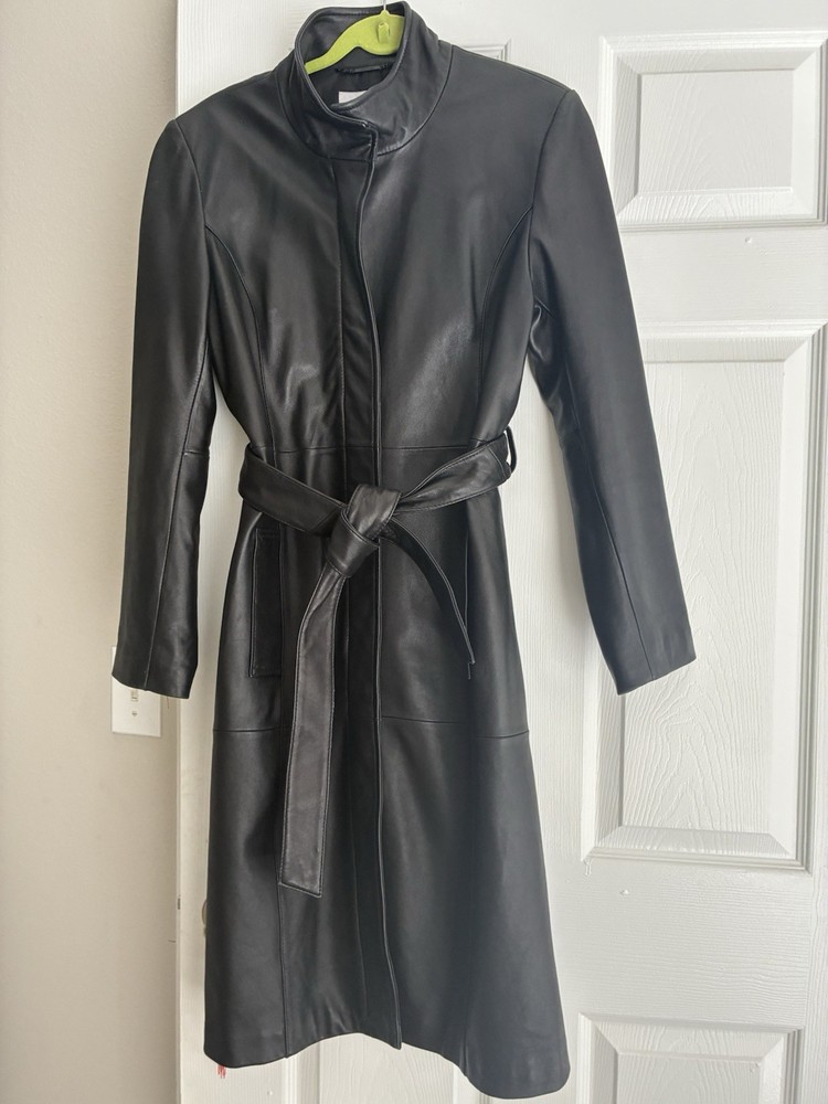 Calvin Klein Women’s Long Genuine Leather Moto Jacket Black Size Medium