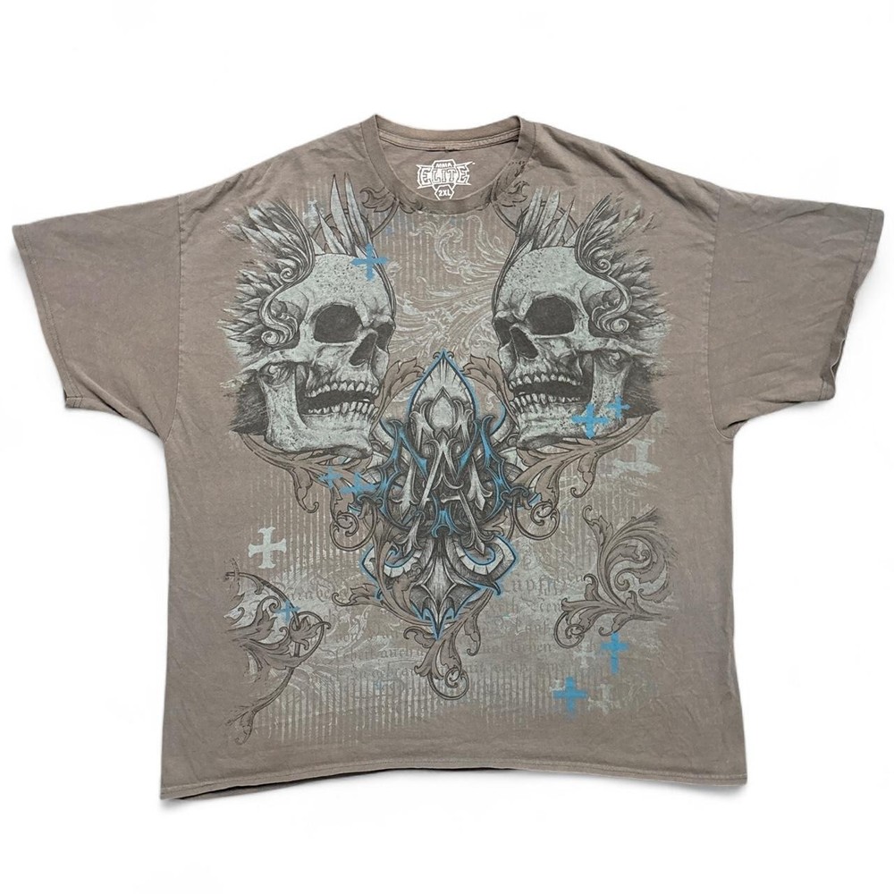 Y2K MMA Elite Shirt Mens XXL 2000s Vintage Skull Skeleton Wings Grunge UFC MPS