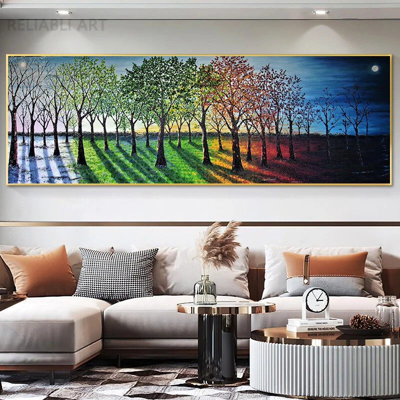 Abstract Four Seasons Tree Canvas Painting Wall Art Landscape Forest Wall Poster-image