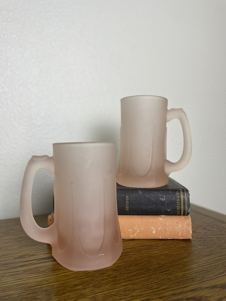Vintage Frosted Satin Pink Pitcher Indiana Glass Tiara Mugs