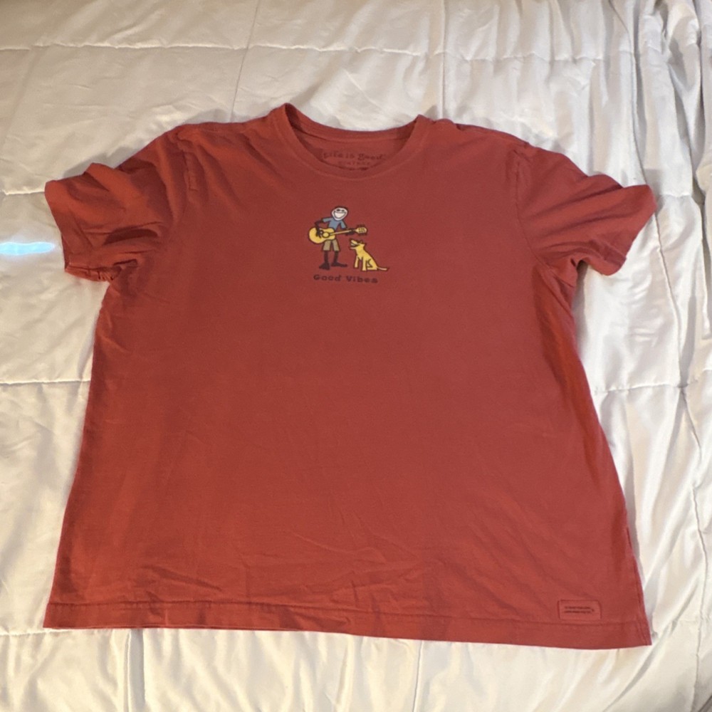Life is Good Vintage XL Good Vibes Dog Graphic Red Crew Neck Men's T-Shirt