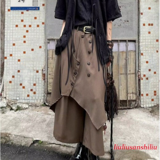 Japanese Retro Irregular Button Irregular Pants Mens Loose Casual Wide Leg Pants