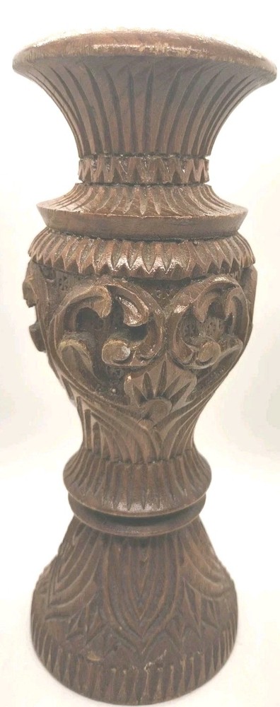 Vintage Boho Wood Hand Carved Candle Holder Stand Real Wood Mid Century Modern