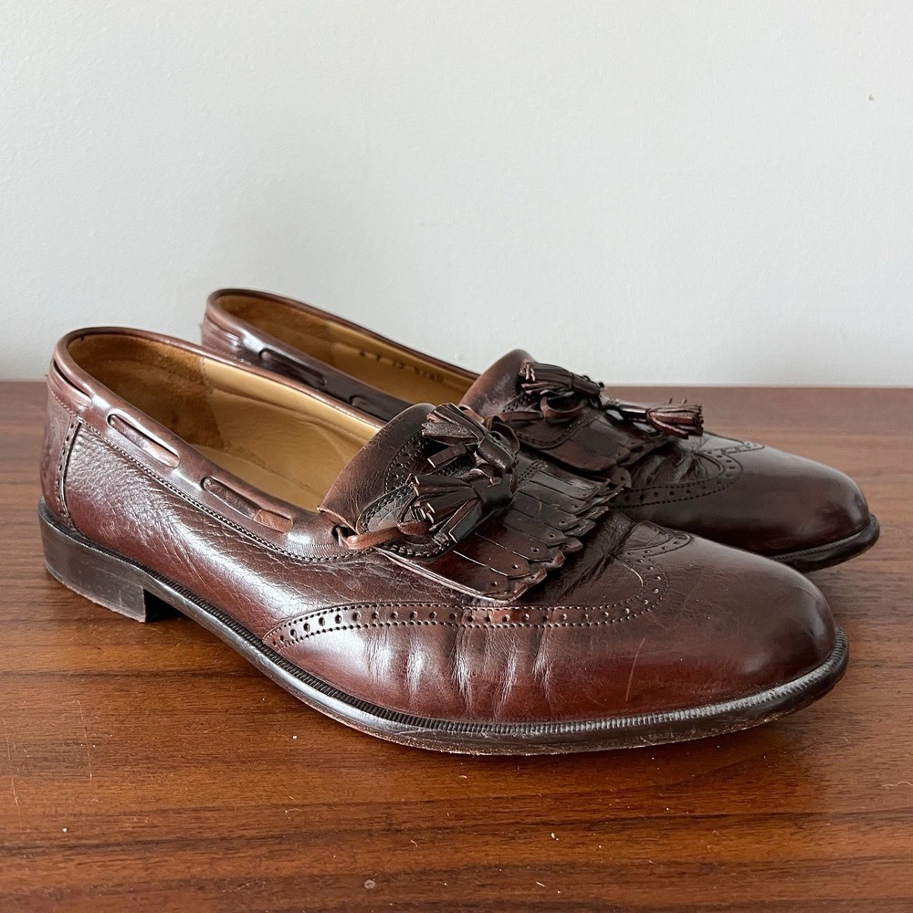 Johnston & Murphy Cellini Tassel Loafers Wingtip Leather Brown Size 10.5