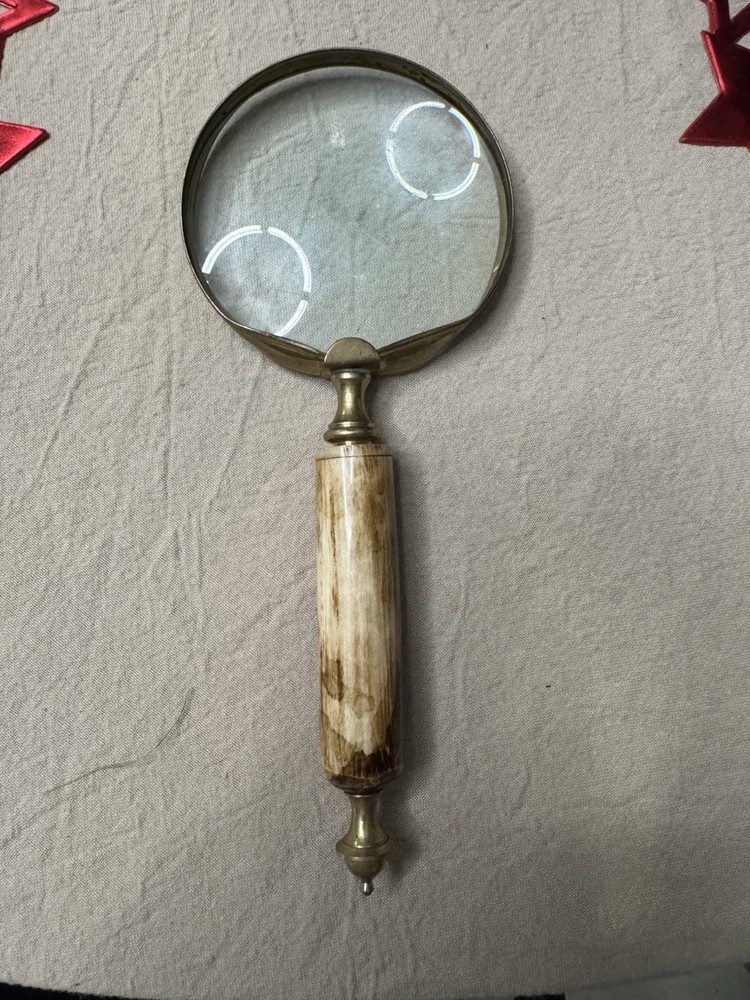 Antique Brass Heavy Magnifying Glass Vintage Magnifier Collectible