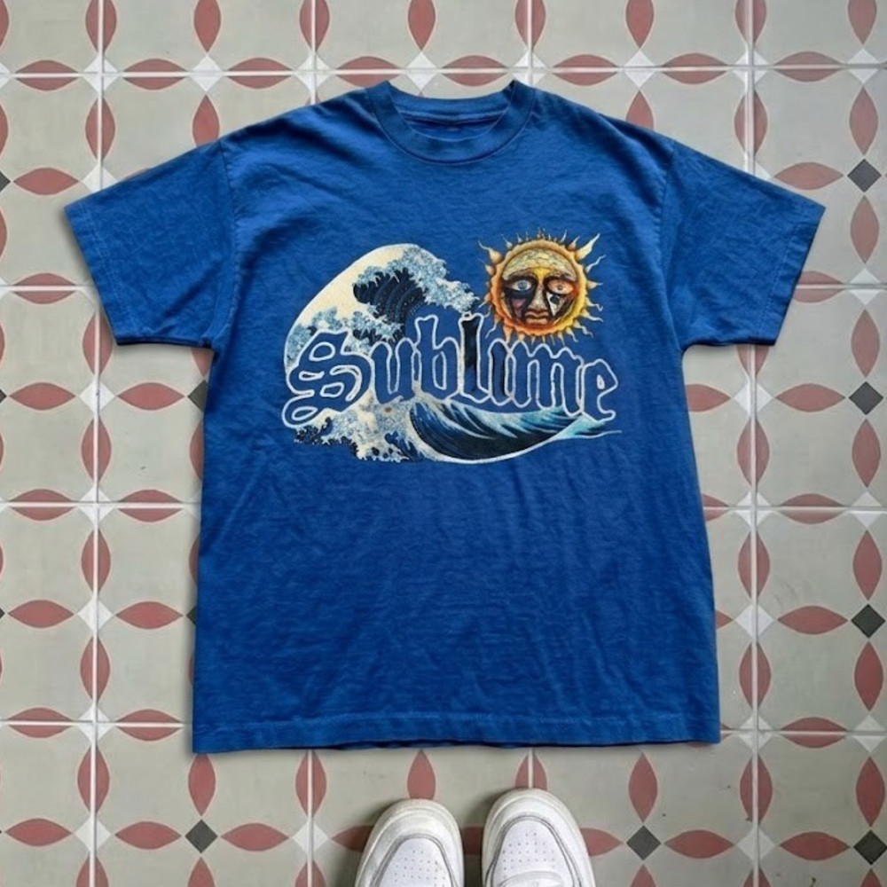 Sublime Band T-Shirt Royal Blue Great Wave Sun Graphic Tee