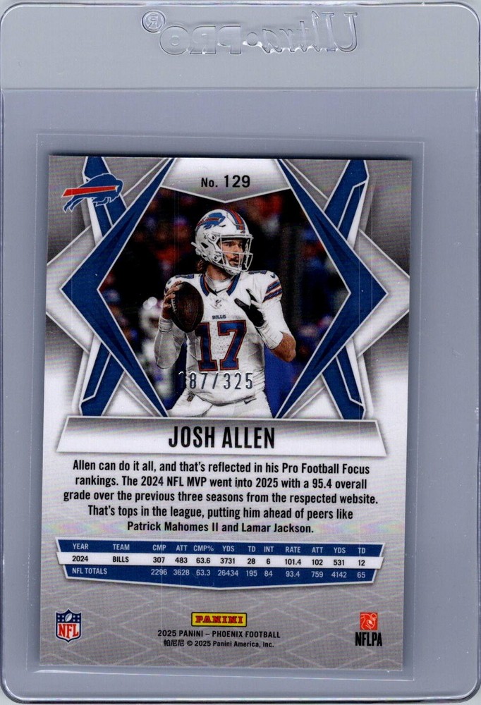 2025 Panini Phoenix #129 Josh Allen Light Blue Lava Prizm #/325