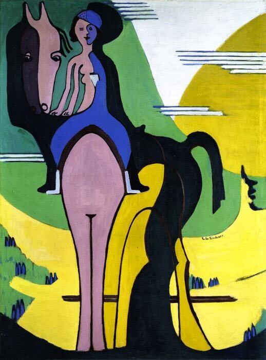 Oil painting Ernst-Ludwig-Kirchner-The-Rider lady woman with horse landscape art