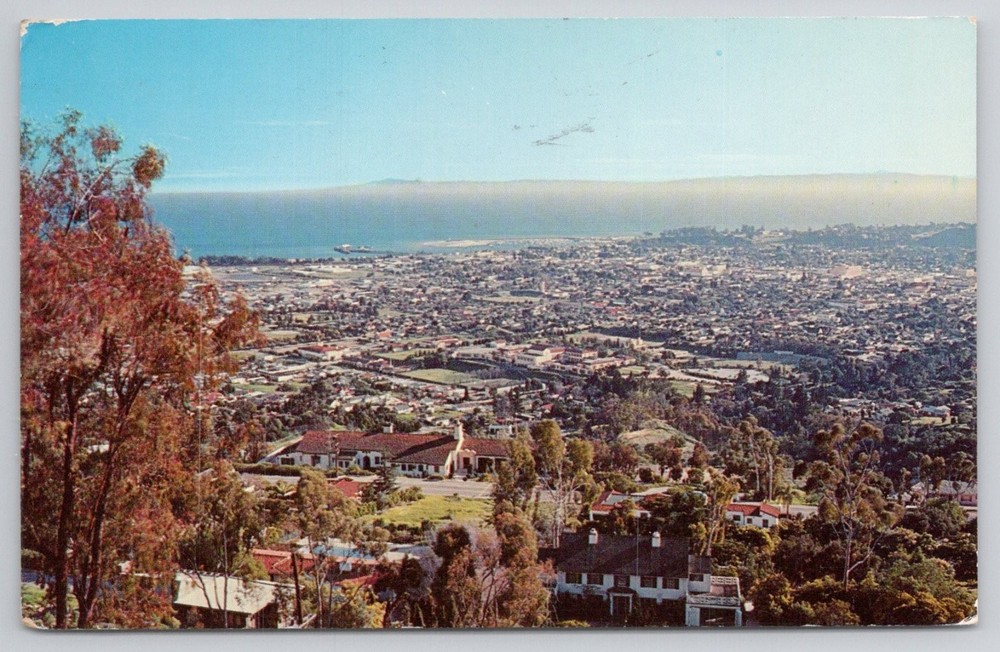 1961 Santa Barbara CA El Encanto Hotel Riviera Panoramic Postcard
