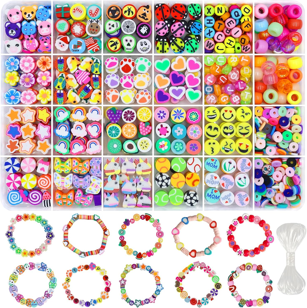 660PCS Polymer Clay Beads Kit for DIY Bracelets with 24 Cute Styles